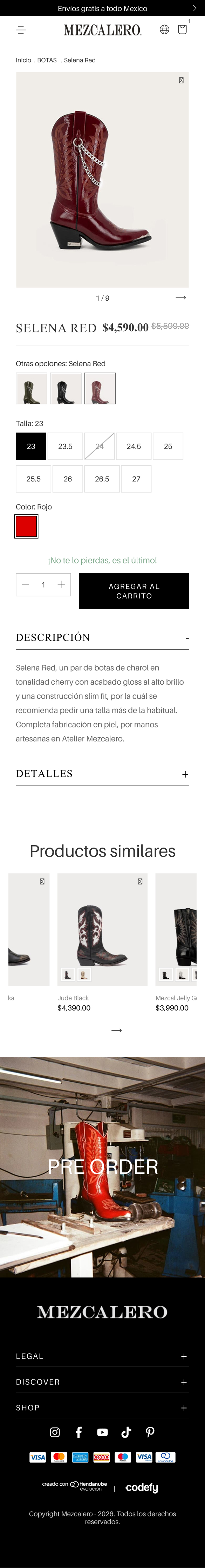 Mezcalero — página de producto móvil